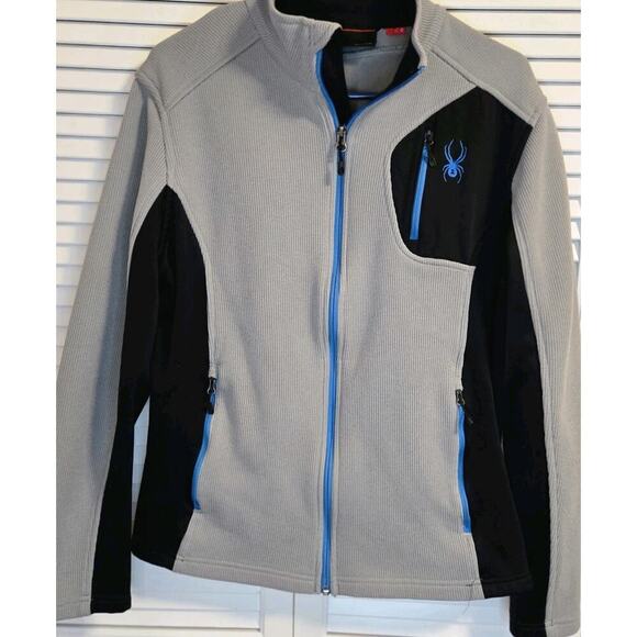 SPYDER Men Jumper Size LARGE Light Grey Full Zip High Neck Pockets Polyester - Picture 1 of 10